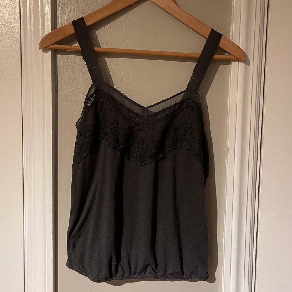 Tank with Mesh Collar Detail and Scrunch on Bottom